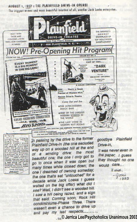 Plainfield Drive-In Theatre - Grand Opening Ad August 1 1957 Courtesy Jerrica Lee